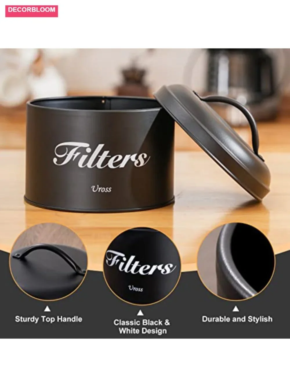 Rustic Metal Coffee Filter Holder with Lid Storage Canister